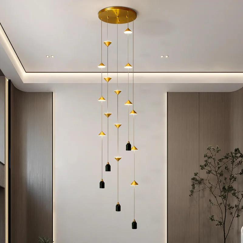 Modern Stairs Led Pendant Lights Nordic HomeDecor Indoor Lighting Gold Black Metal Hanging Lamp Marble Suspend Lamp
